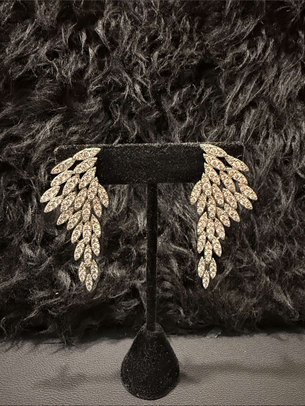 Sparkling Silver Wing Drop Earrings — Crystal Pavé Cascade